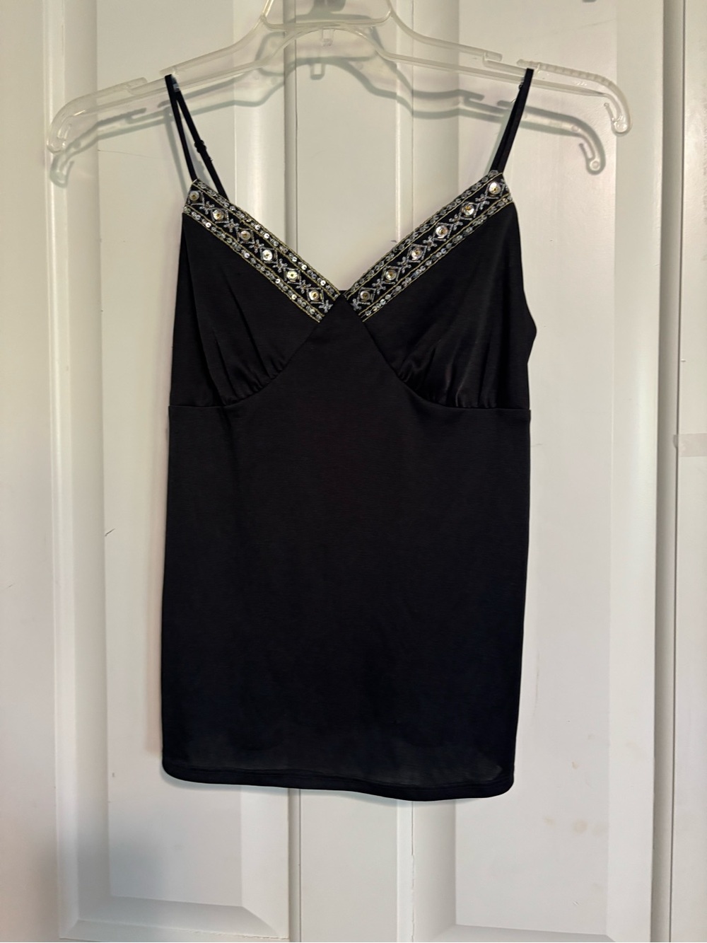 Xhilaration Black Beaded V-Neck Camisole medium size